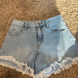 Sincerely Jules Blue Jean Shorts with Distressed Frayed Hem